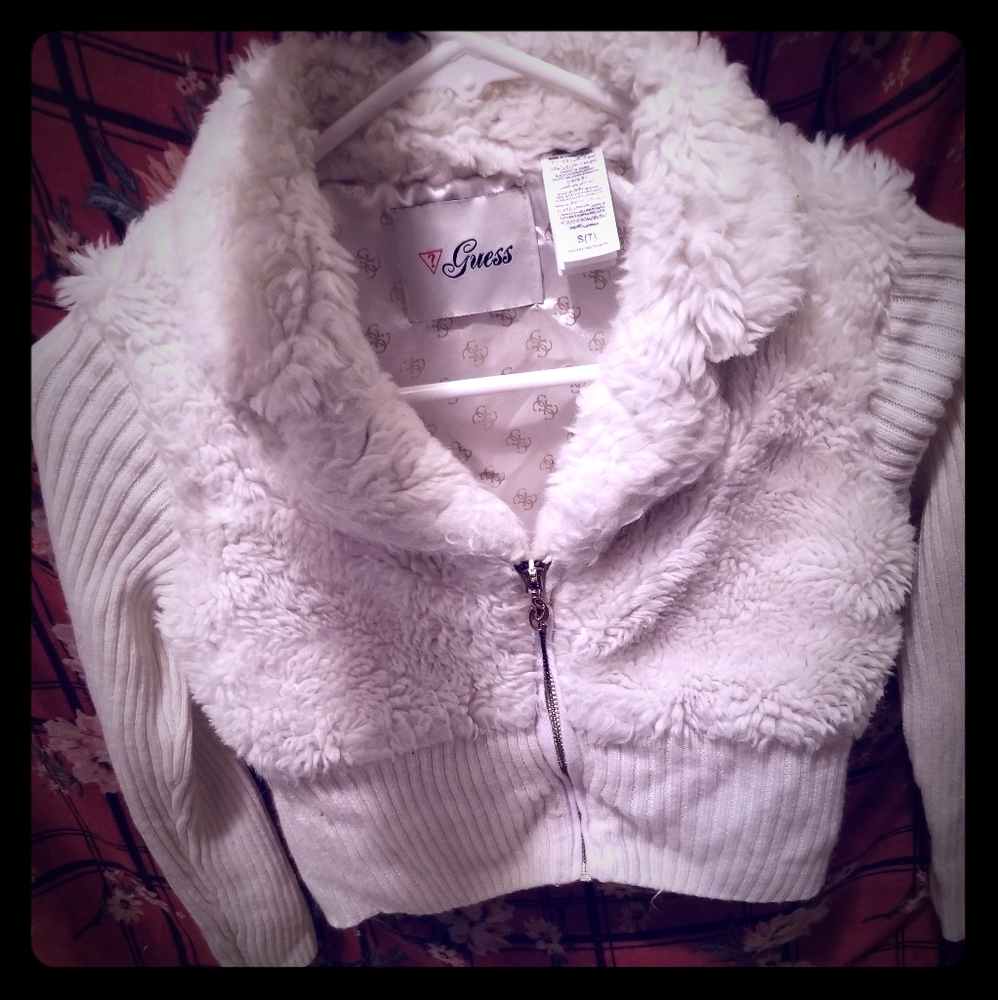 White faux fur knit kids sweater